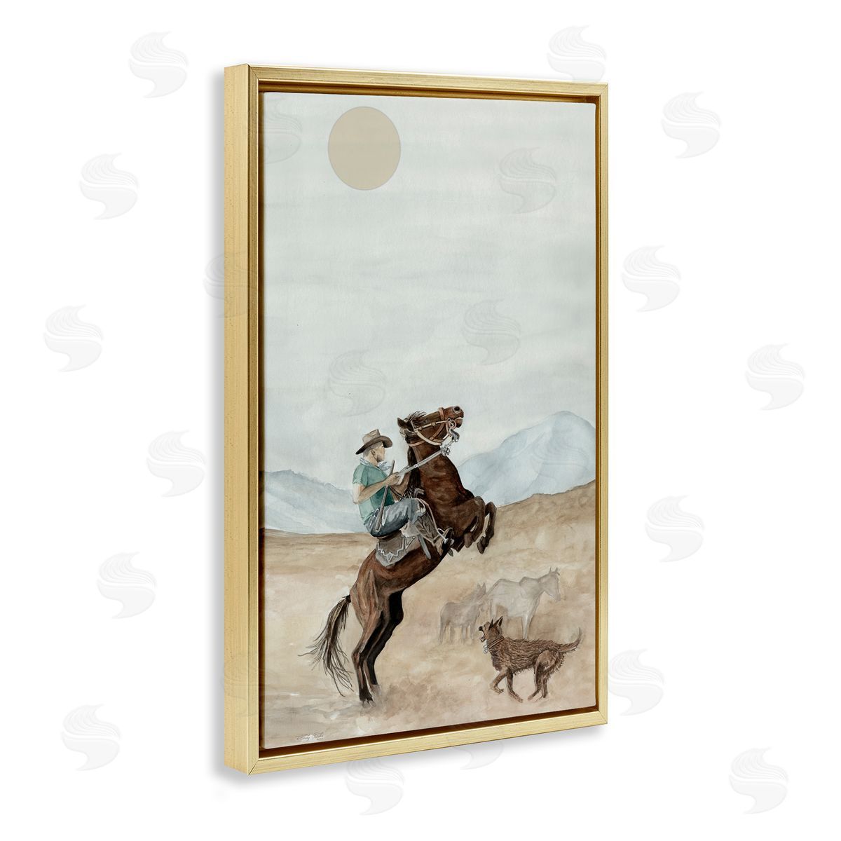 Rearing Horse & Dog Gold Floating Frame Canvas Wall Art, Home Decor by Cindy Jacobs