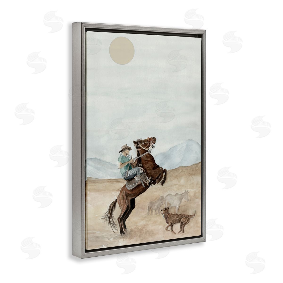 Rearing Horse & Dog Grey Floating Frame Canvas Wall Art, Home Decor by Cindy Jacobs