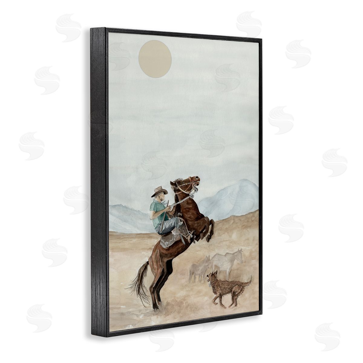 Rearing Horse & Dog Black Frame Print Wall Art, Home Decor by Cindy Jacobs