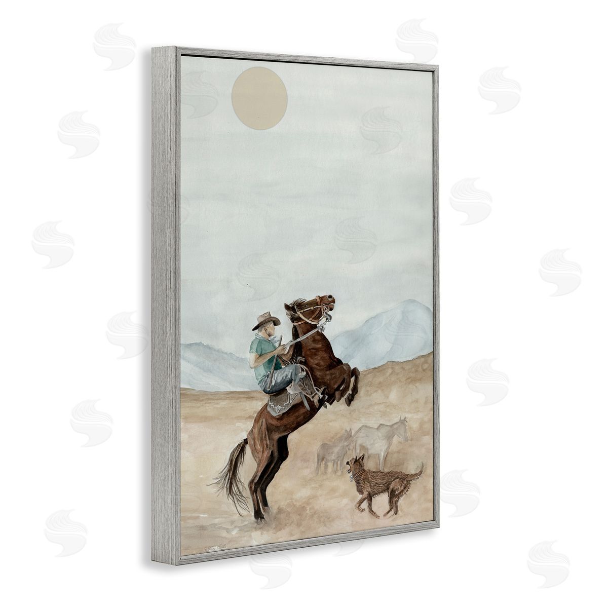 Rearing Horse & Dog Grey Frame Print Wall Art, Home Decor by Cindy Jacobs
