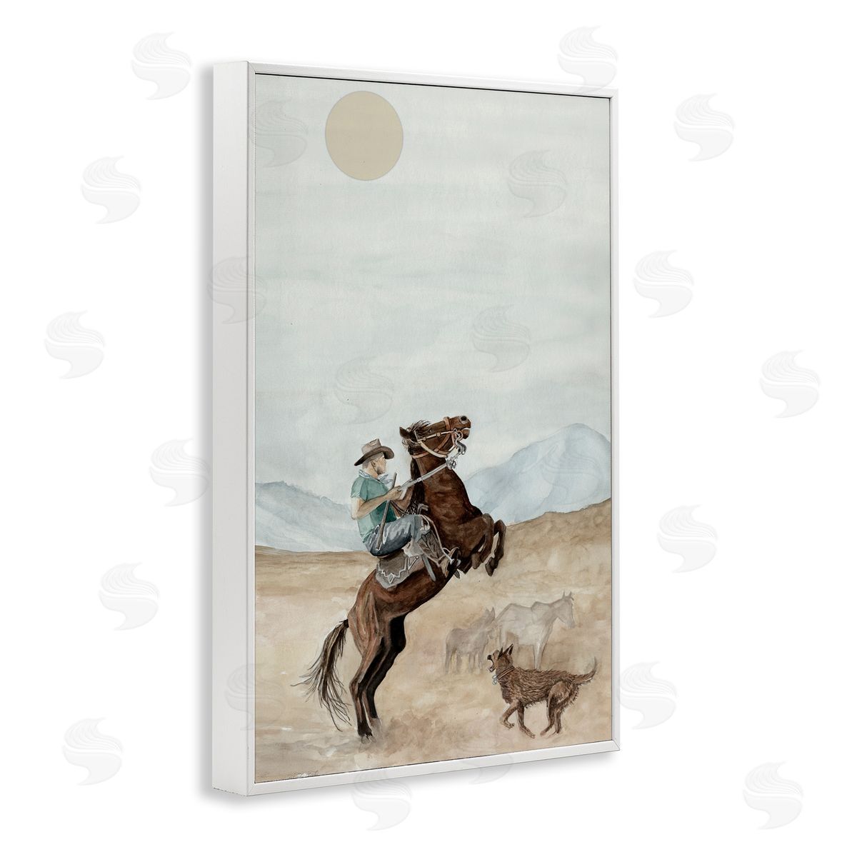 Rearing Horse & Dog White Frame Print Wall Art, Home Decor by Cindy Jacobs