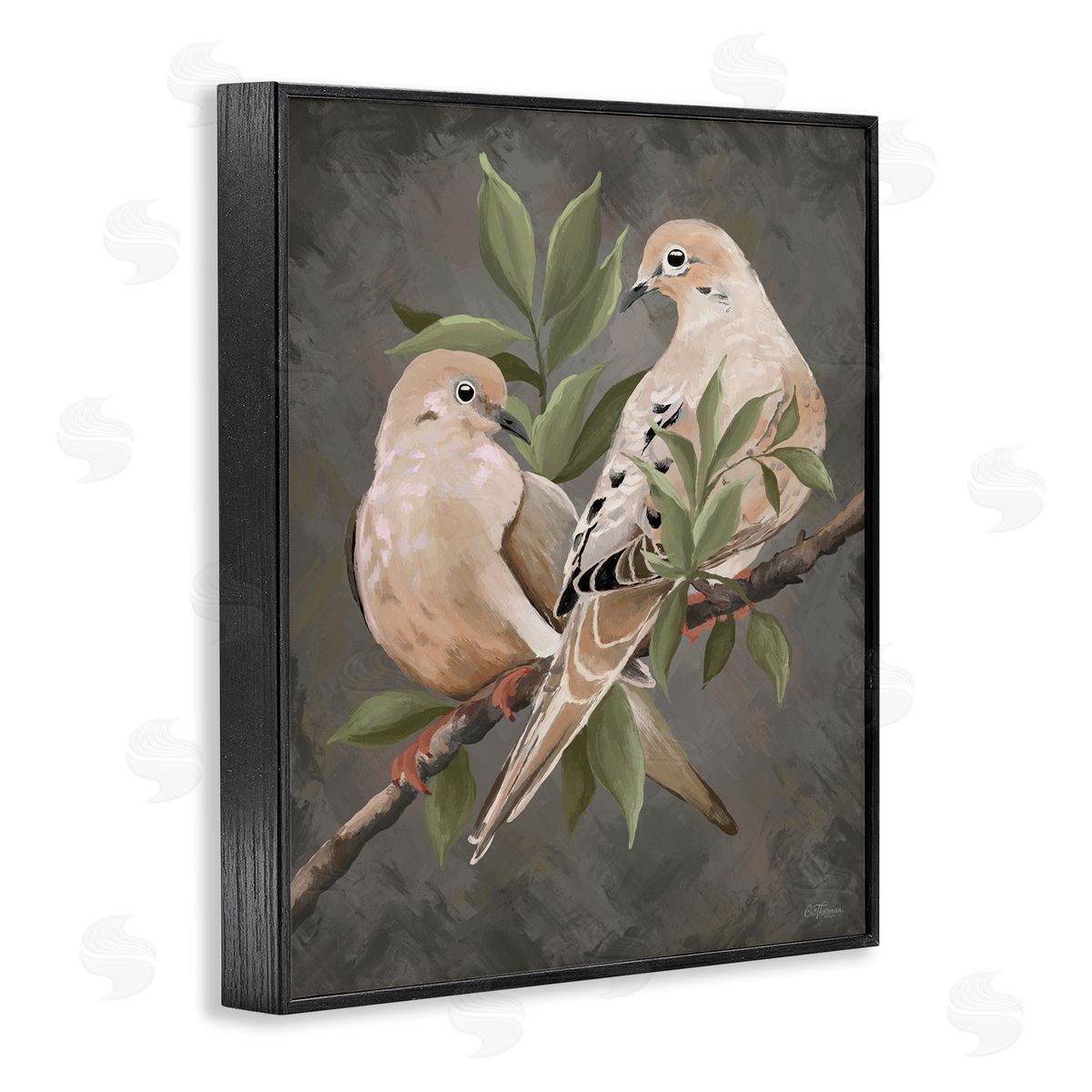 Bird Pair on Grey Black Frame Print Wall Art, Home Decor by Cat Thurman Designs