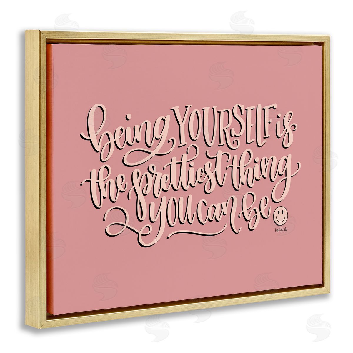 Being Yourself is Prettiest Gold Floating Frame Canvas Wall Art, Home Decor by Imperfect Dust