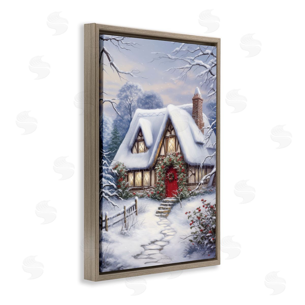 Niveous Winter Cottage Brown Floating Frame Canvas Wall Art, Home Decor by Heidi Kuntz