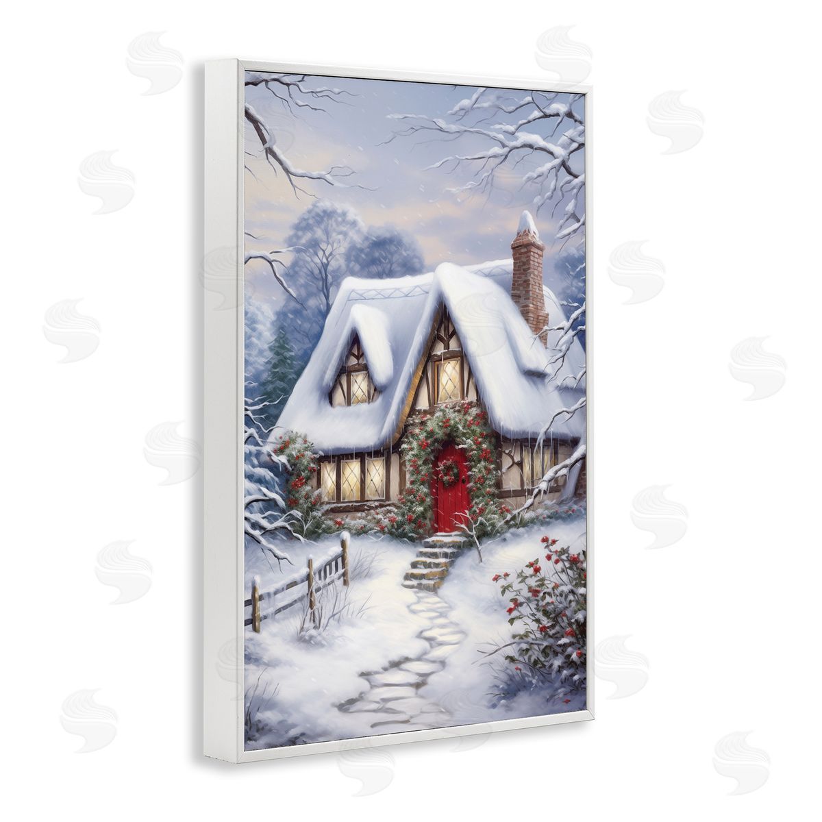Niveous Winter Cottage White Frame Print Wall Art, Home Decor by Heidi Kuntz