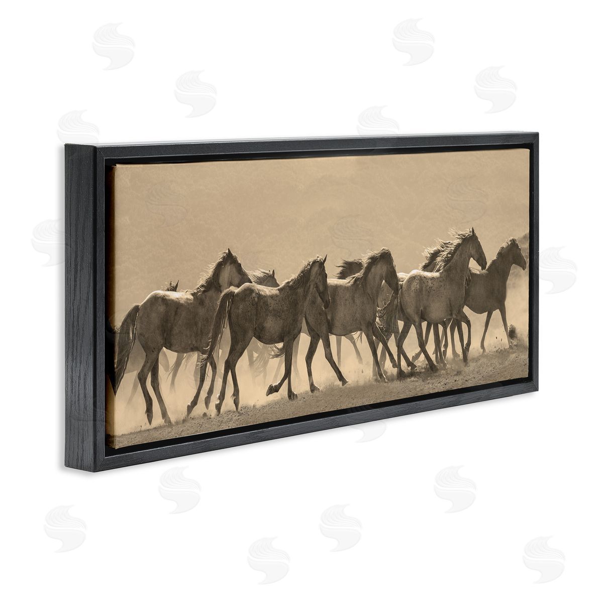 Western Horses Gallop Black Floating Frame Canvas Wall Art, Home Decor by JG Studio