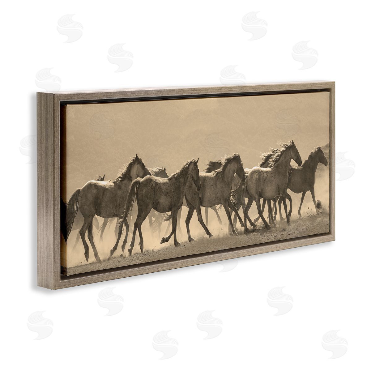 Western Horses Gallop Brown Floating Frame Canvas Wall Art, Home Decor by JG Studio