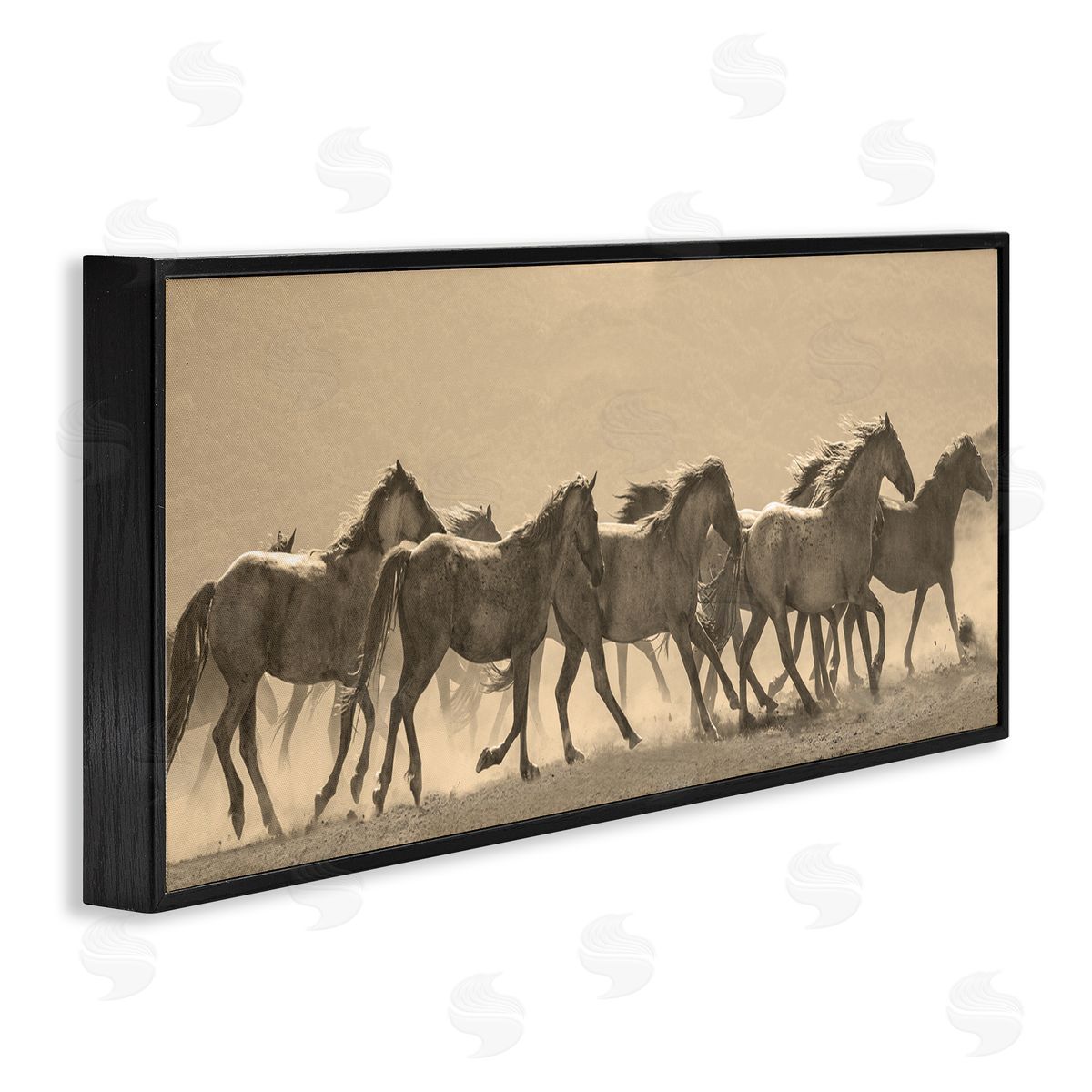 Western Horses Gallop Black Frame Print Wall Art, Home Decor by JG Studio