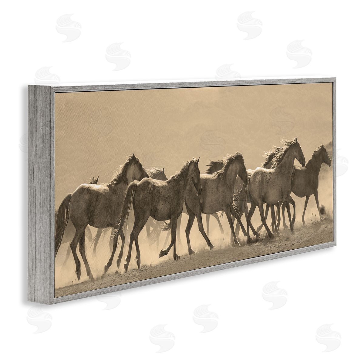 Western Horses Gallop Grey Frame Print Wall Art, Home Decor by JG Studio