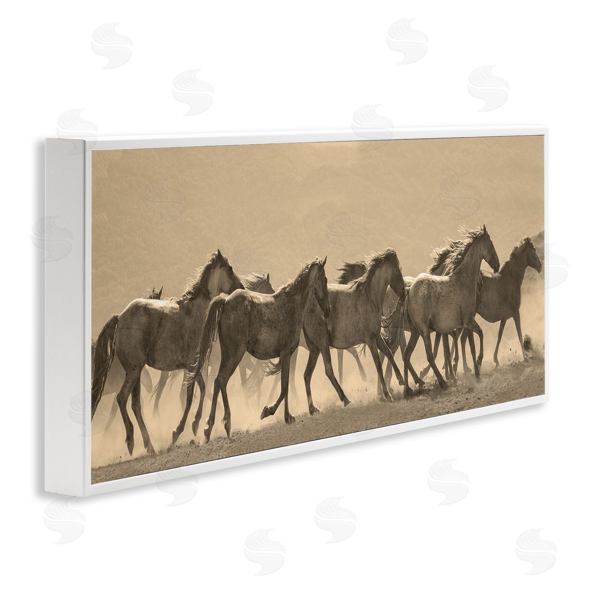 Western Horses Gallop White Frame Print Wall Art, Home Decor by JG Studio