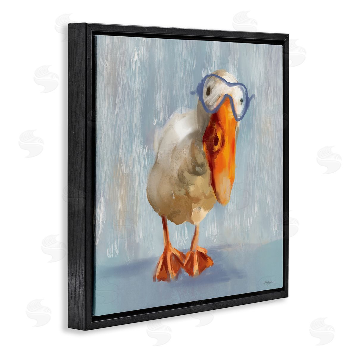 Goose with Scooba Mask Black Floating Frame Canvas Wall Art, Home Decor by Molly Mattin