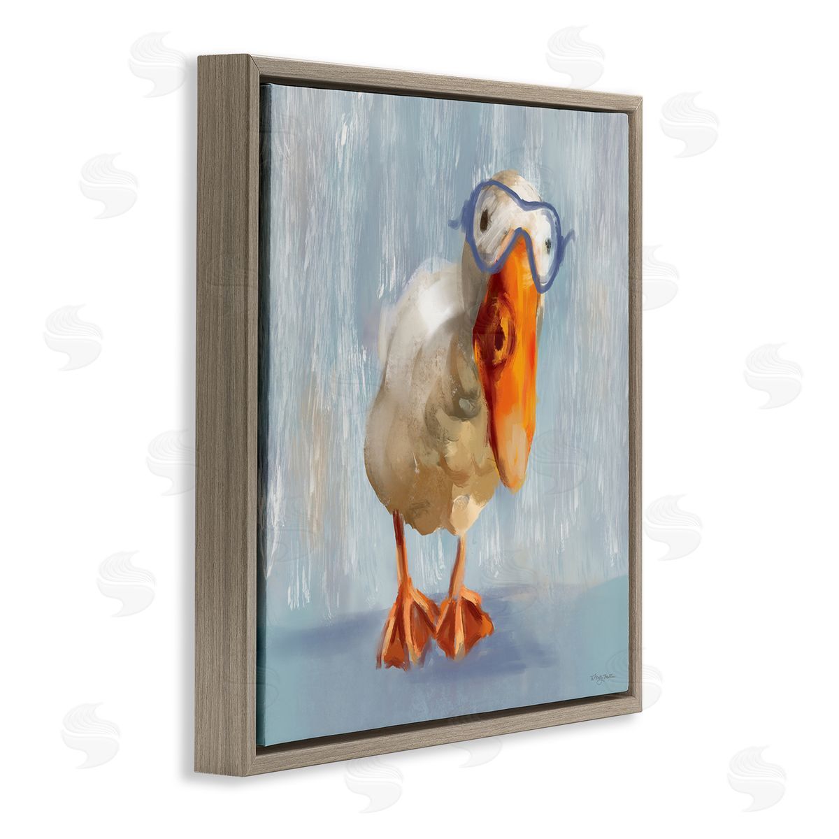 Goose with Scooba Mask Brown Floating Frame Canvas Wall Art, Home Decor by Molly Mattin