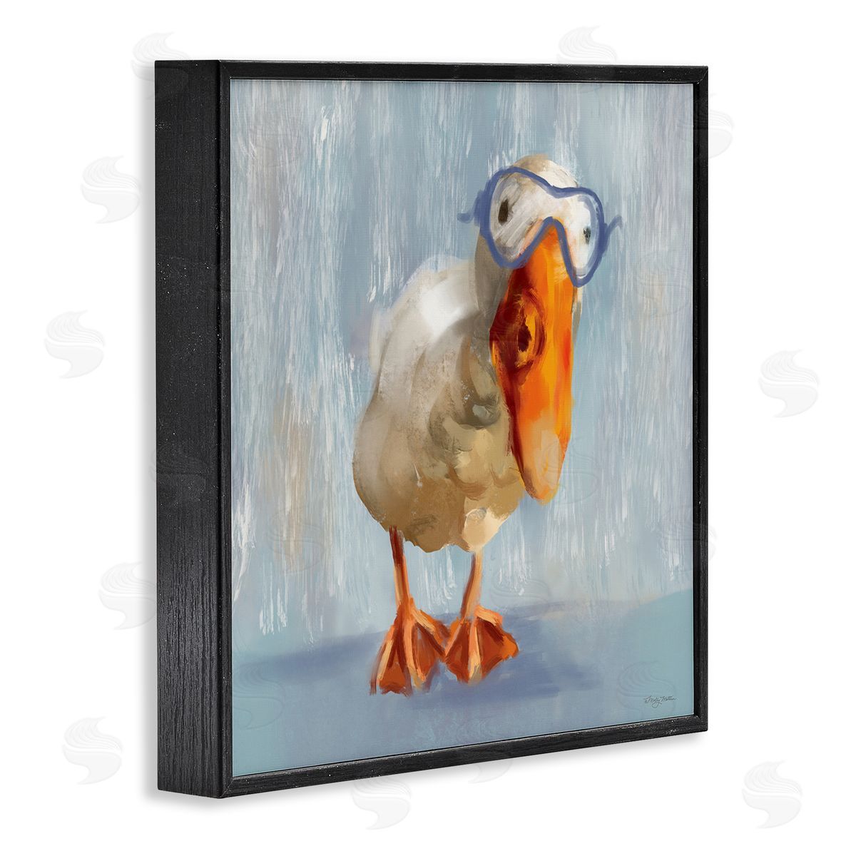 Goose with Scooba Mask Black Frame Print Wall Art, Home Decor by Molly Mattin