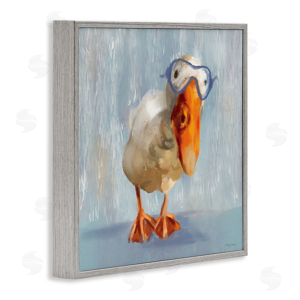 Goose with Scooba Mask Grey Frame Print Wall Art, Home Decor by Molly Mattin