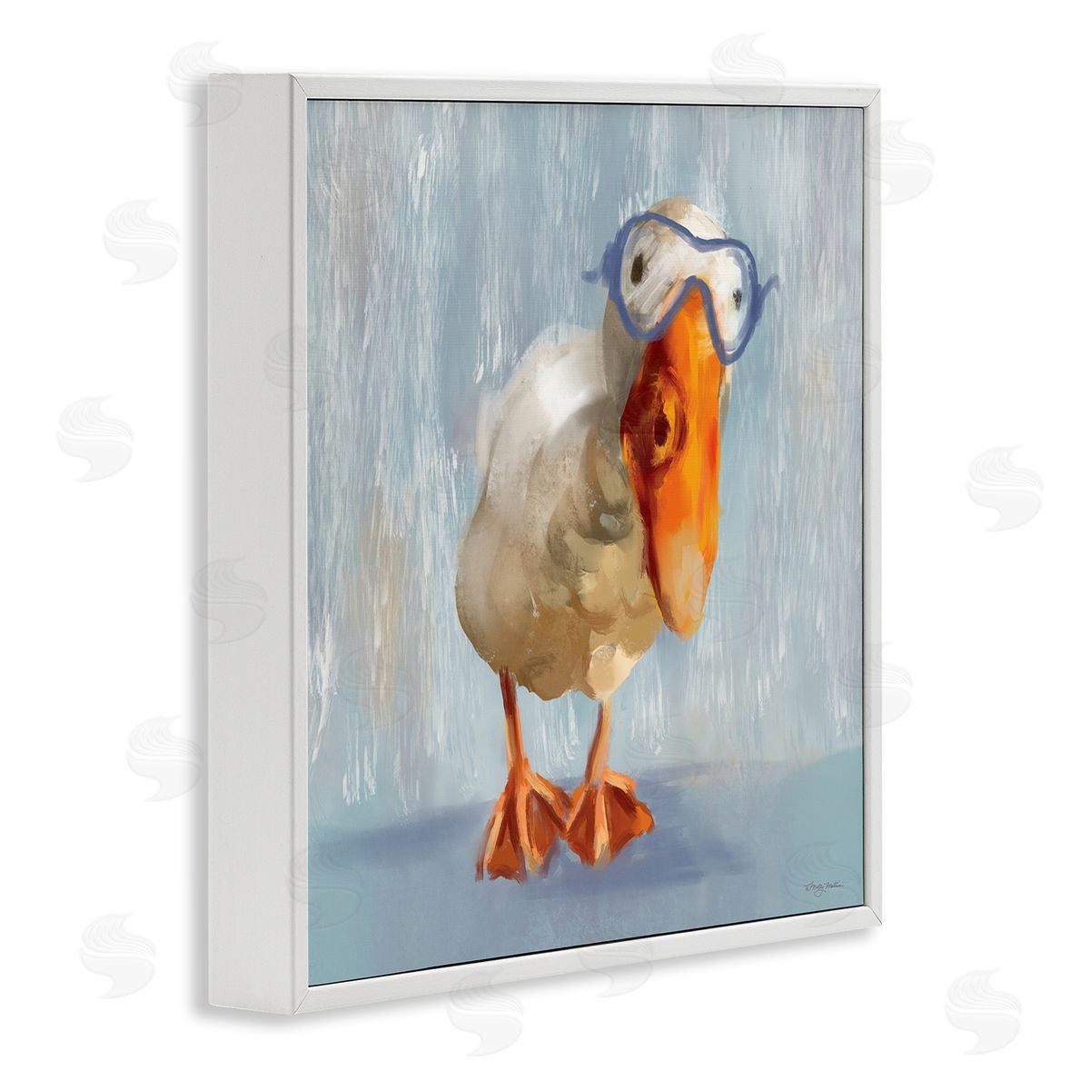 Goose with Scooba Mask White Frame Print Wall Art, Home Decor by Molly Mattin