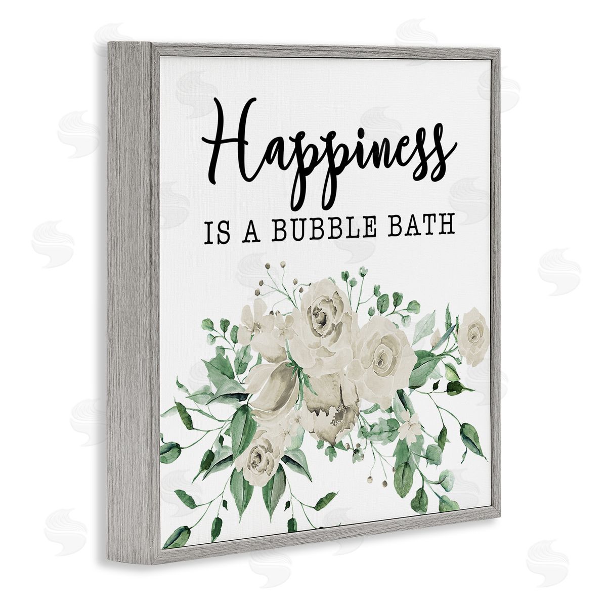 Happiness is Bubble Bath Grey Frame Print Wall Art, Home Decor by Masey St. Studios