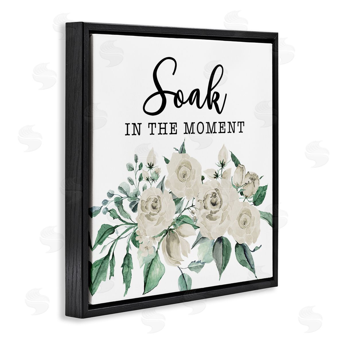 Soak The Moment Florals Black Floating Frame Canvas Wall Art, Home Decor by Masey St. Studios