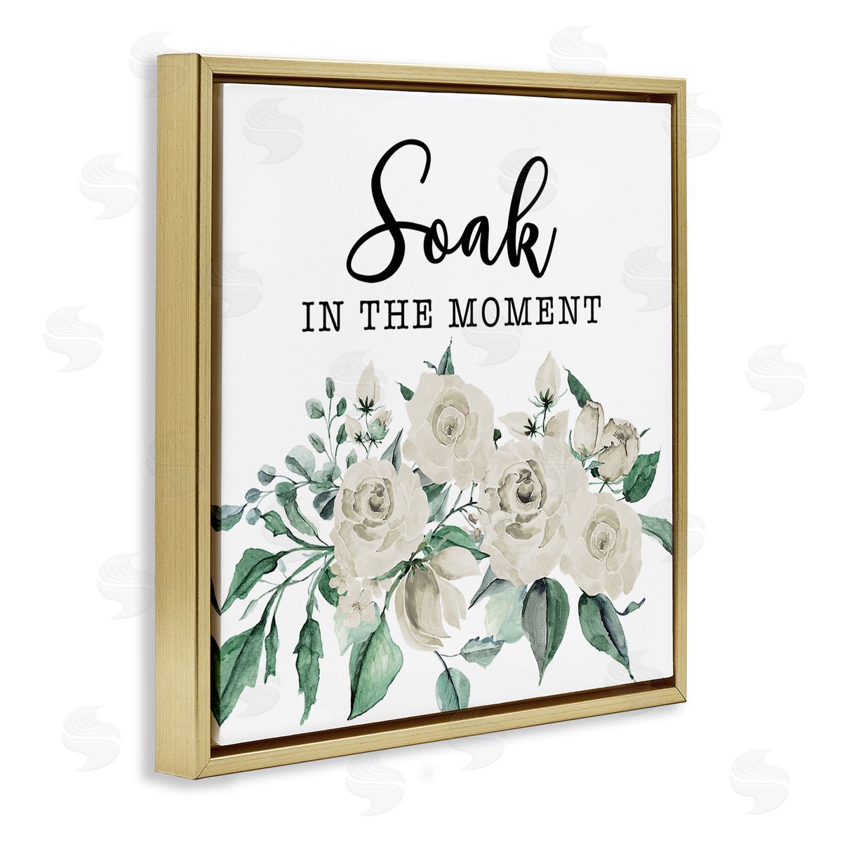 Soak The Moment Florals Gold Floating Frame Canvas Wall Art, Home Decor by Masey St. Studios