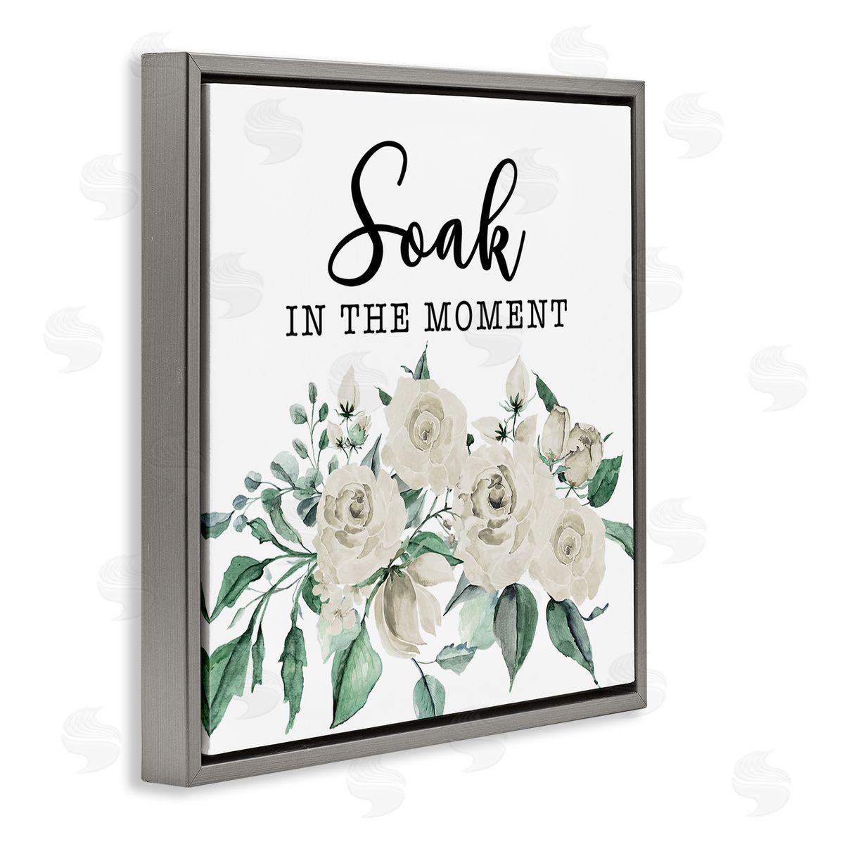 Soak The Moment Florals Grey Floating Frame Canvas Wall Art, Home Decor by Masey St. Studios