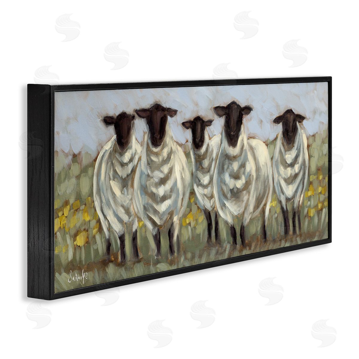 Gazing Sheep Impression Black Frame Print Wall Art, Home Decor by Sara G. Designs