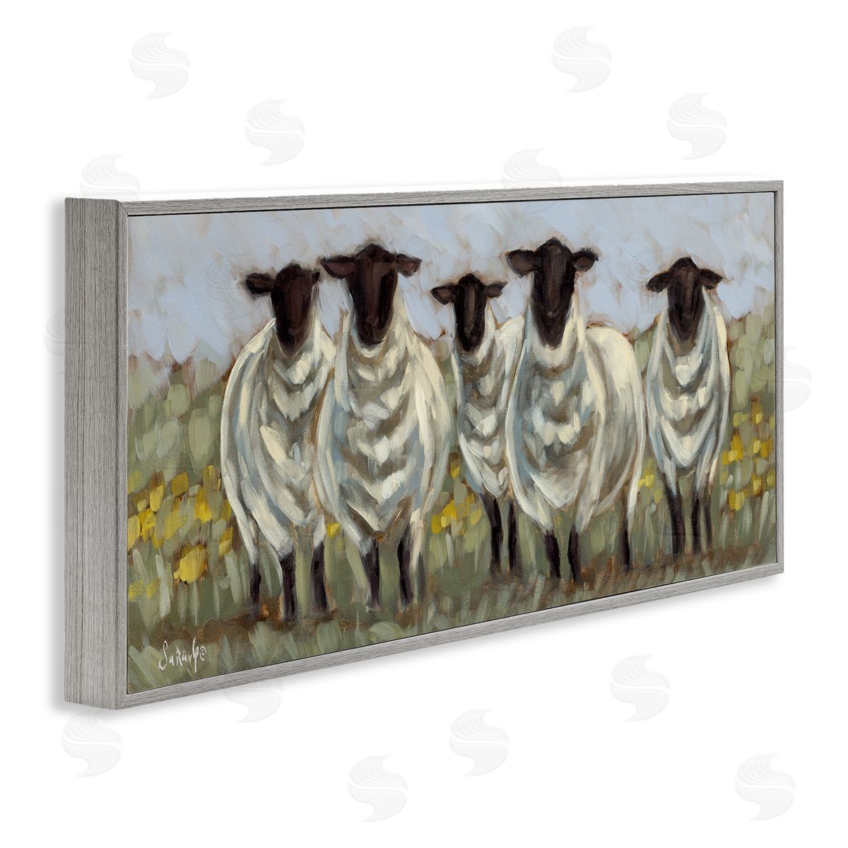 Gazing Sheep Impression Grey Frame Print Wall Art, Home Decor by Sara G. Designs