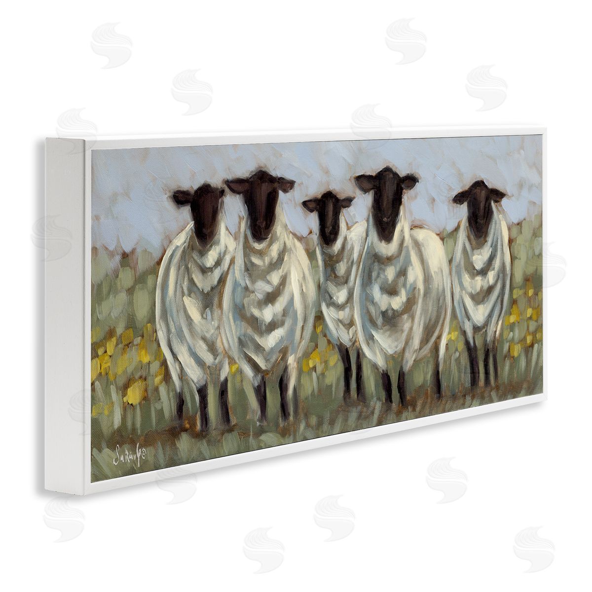 Gazing Sheep Impression White Frame Print Wall Art, Home Decor by Sara G. Designs