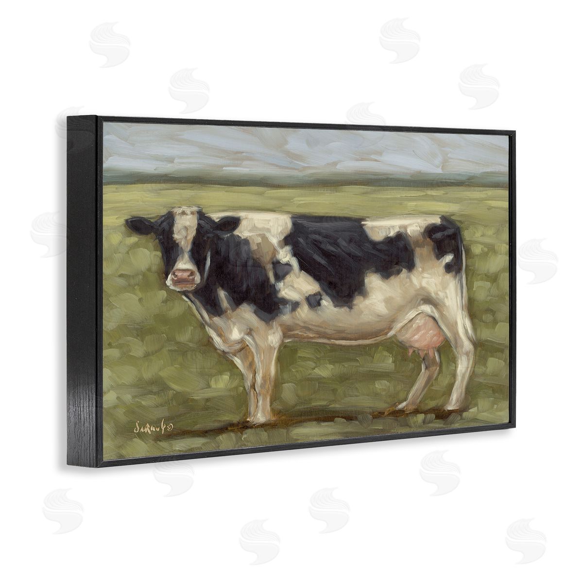 Painterly Cow on Farm Black Frame Print Wall Art, Home Decor by Sara G. Designs