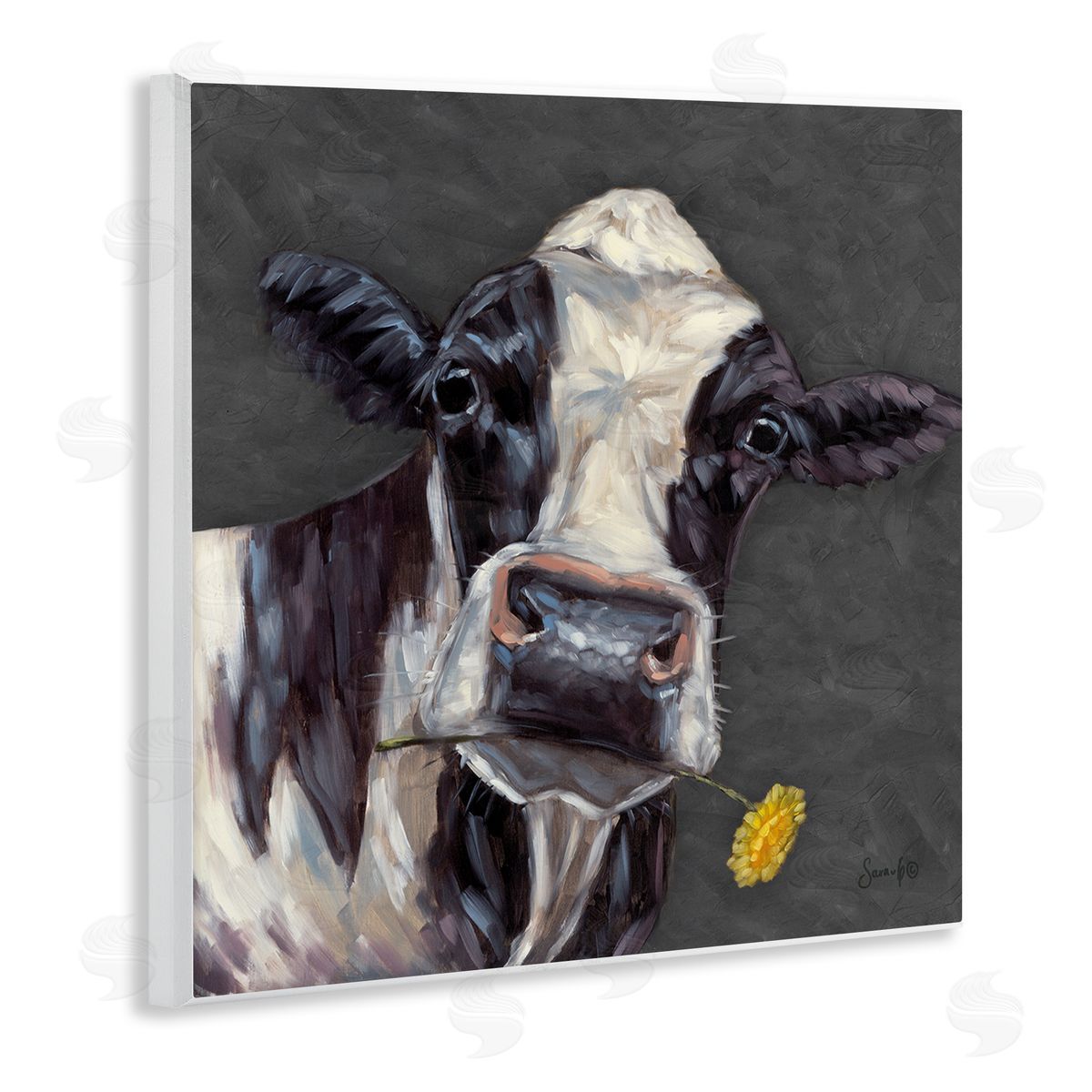 Cow with Yellow Daisy Wood Plaque Wall Art, Home Decor by Sara G. Designs