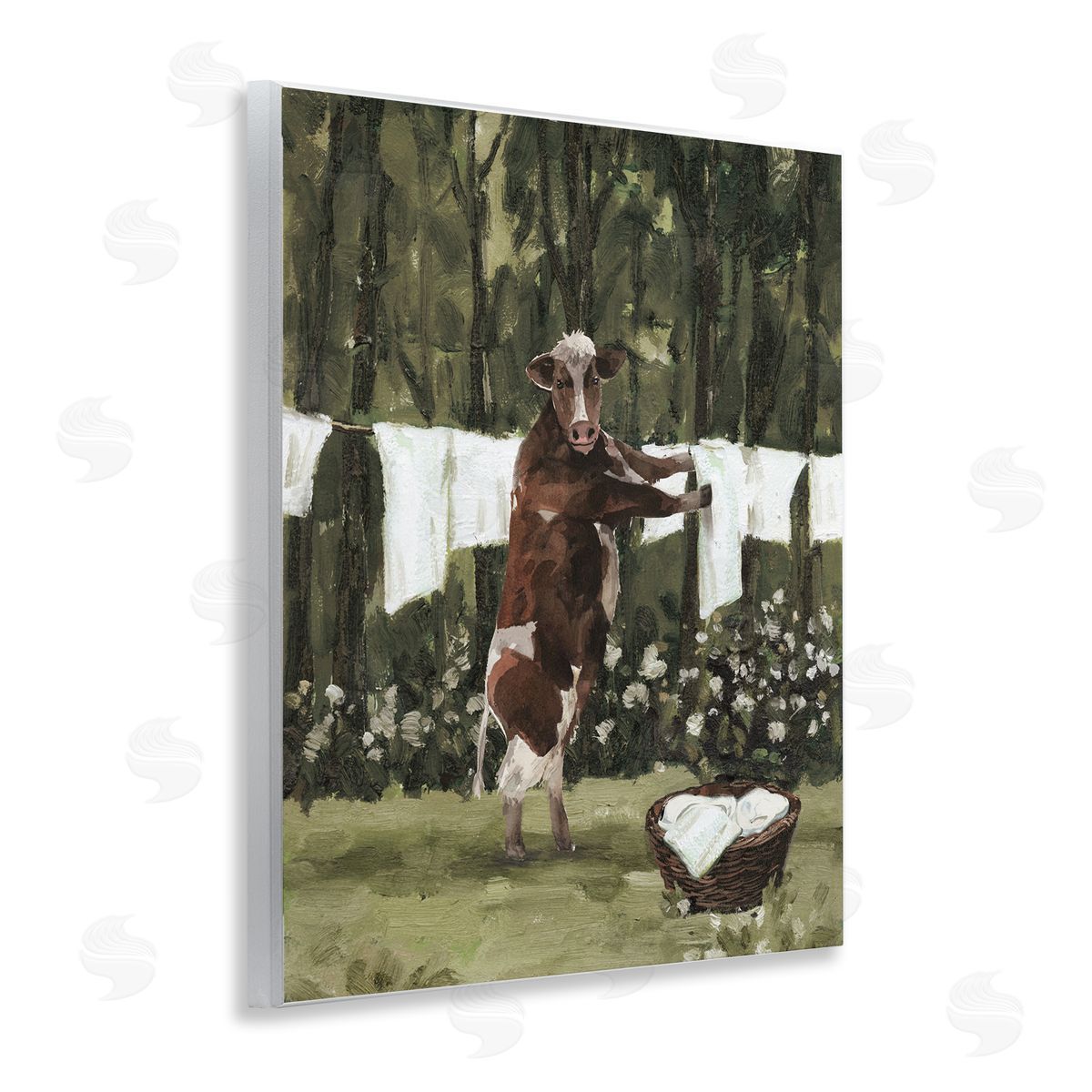 Brown Cow Doing Laundry Wood Plaque Wall Art, Home Decor by White Ladder