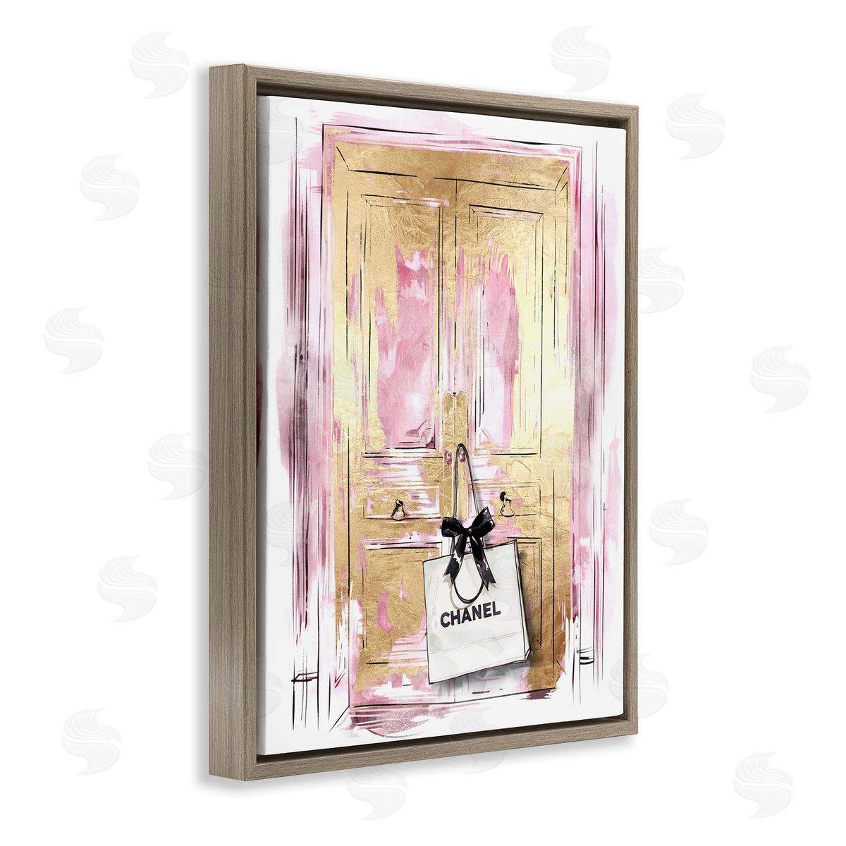 Shopping Bag on Door Brown Floating Frame Canvas Wall Art, Home Decor by Svetlana Aleynikova