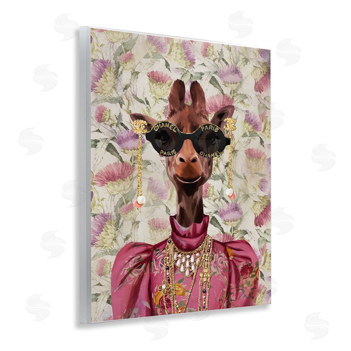 Fancy Giraffe on Florals Wood Plaque Wall Art, Home Decor by Svetlana Aleynikova