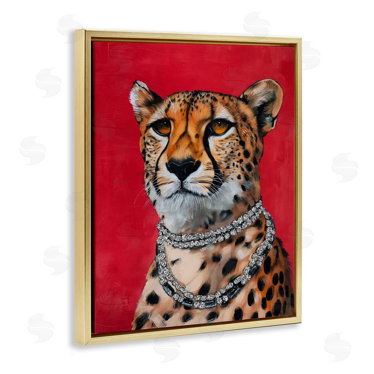 Leopard Royalty with Necklace Gold Floating Frame Canvas Wall Art, Home Decor by Svetlana Aleynikova