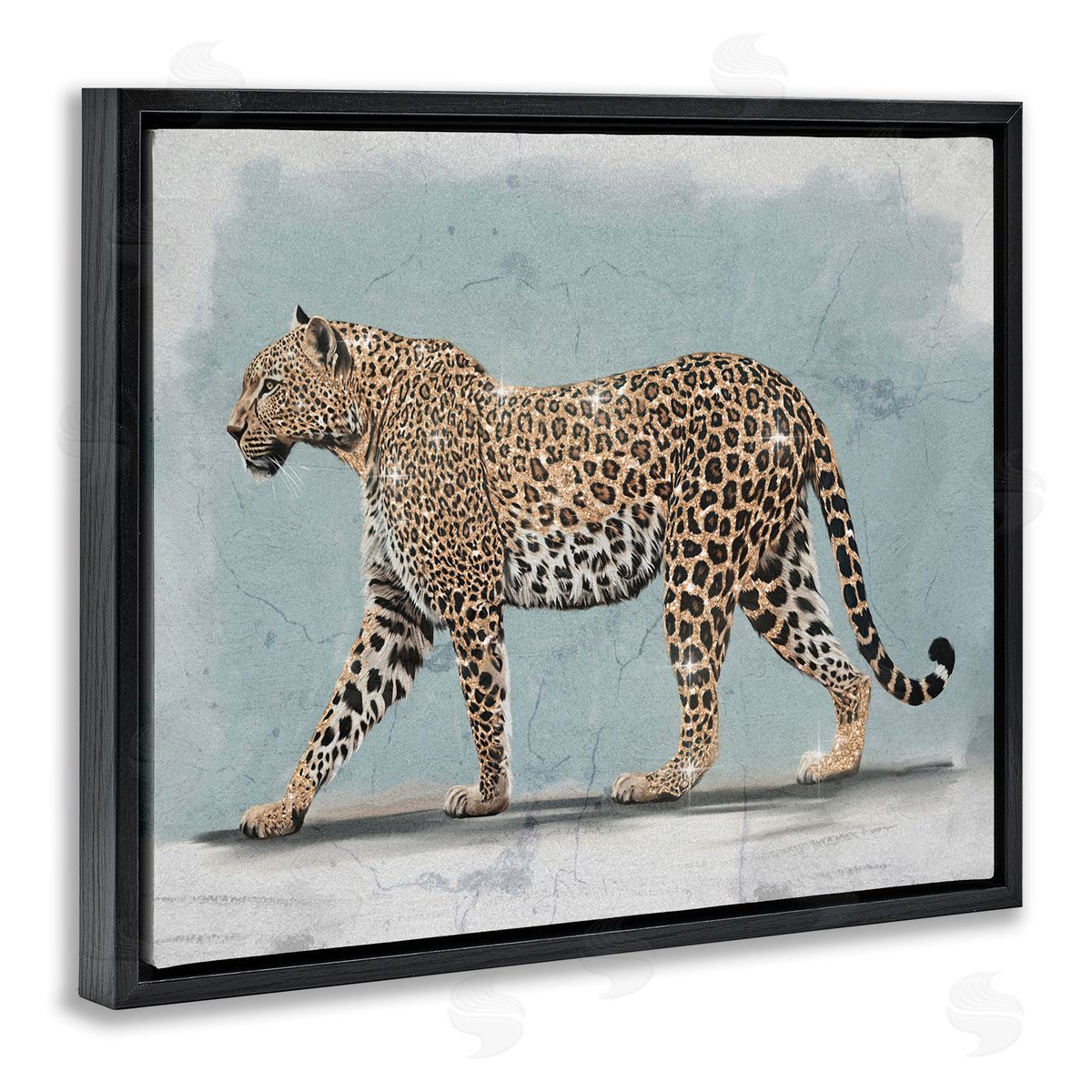 Stepping Glam Leopard Black Floating Frame Canvas Wall Art, Home Decor by Svetlana Aleynikova