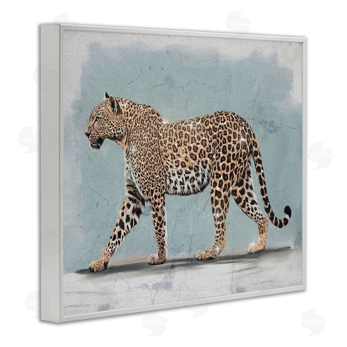 Stepping Glam Leopard White Frame Print Wall Art, Home Decor by Svetlana Aleynikova
