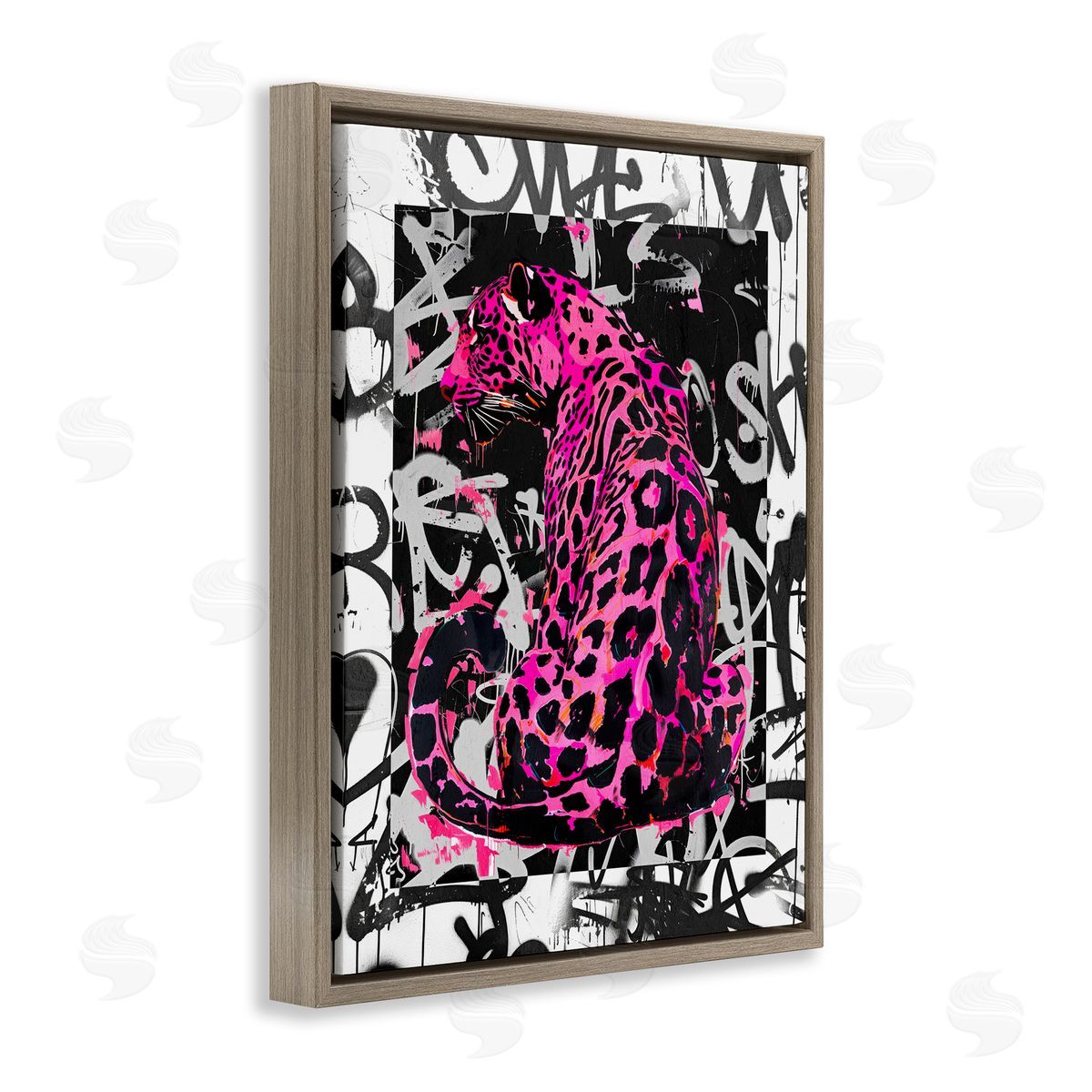 Urban Graffiti Leopard Brown Floating Frame Canvas Wall Art, Home Decor by Svetlana Aleynikova
