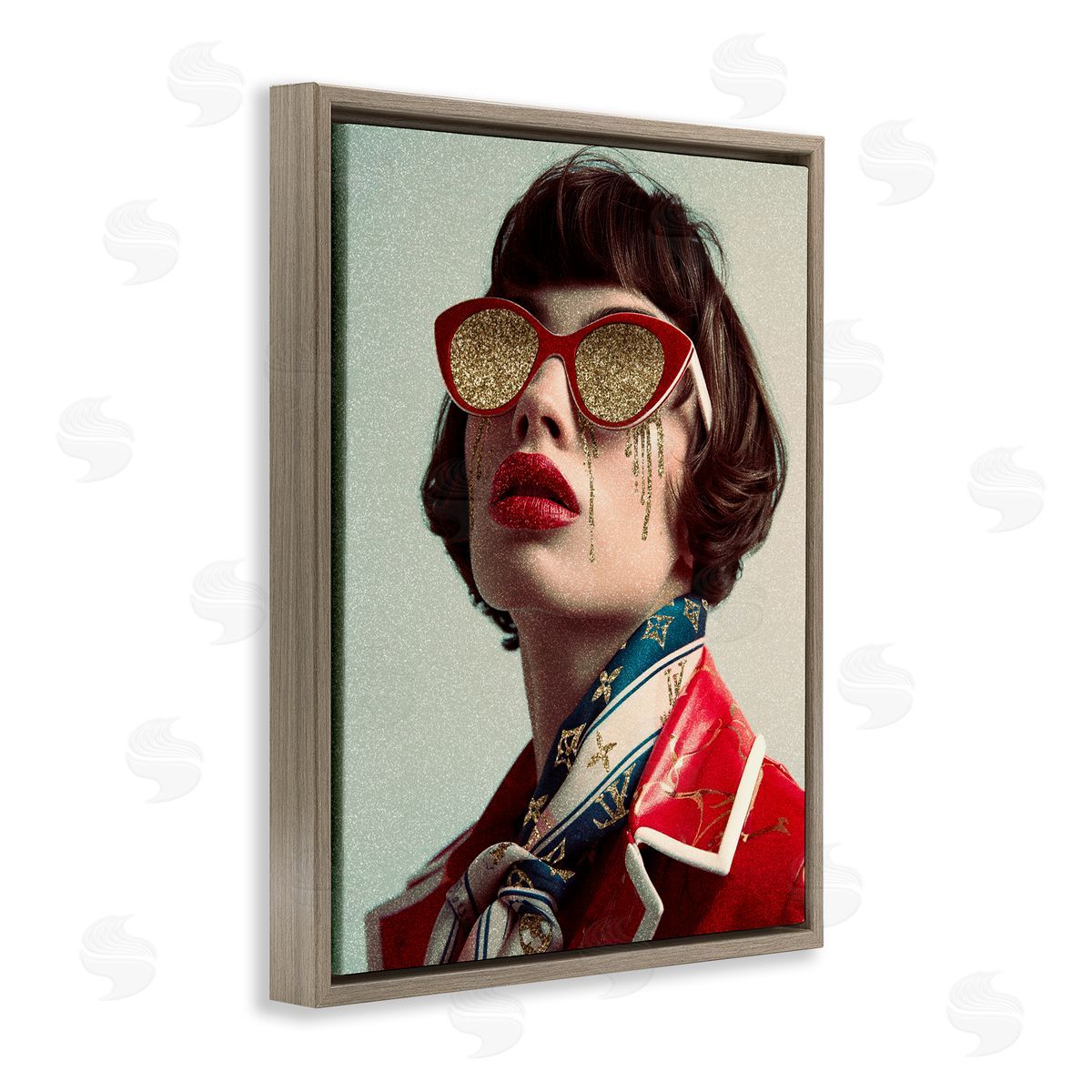 Retro Woman with Glam Tears Brown Floating Frame Canvas Wall Art, Home Decor by Svetlana Aleynikova