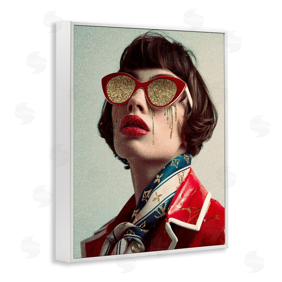 Retro Woman with Glam Tears White Frame Print Wall Art, Home Decor by Svetlana Aleynikova