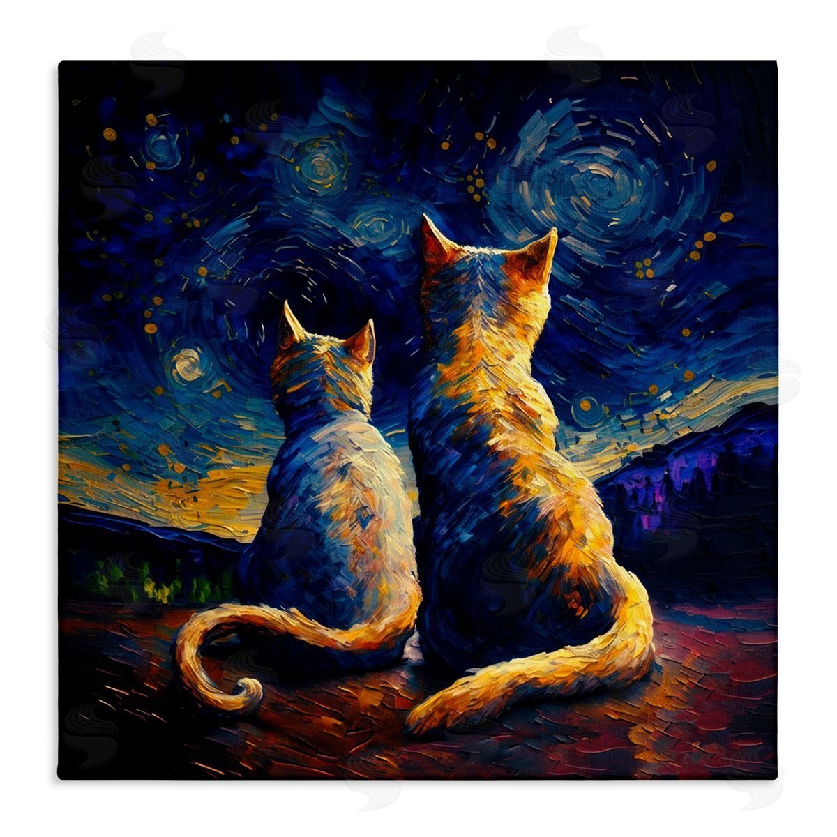 Swirled Night Sky Cats Canvas Wall Art, Home Decor by Svetlana Aleynikova