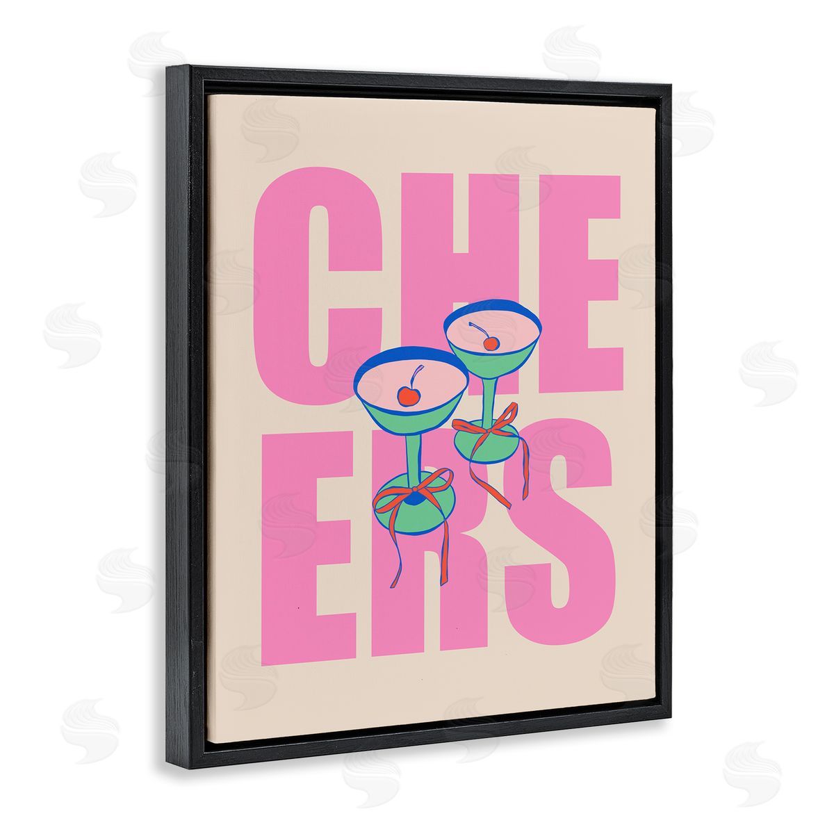 Cheers Martinis & Bows Black Floating Frame Canvas Wall Art, Home Decor by House of Lulu