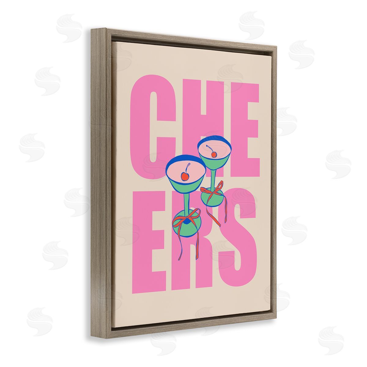 Cheers Martinis & Bows Brown Floating Frame Canvas Wall Art, Home Decor by House of Lulu