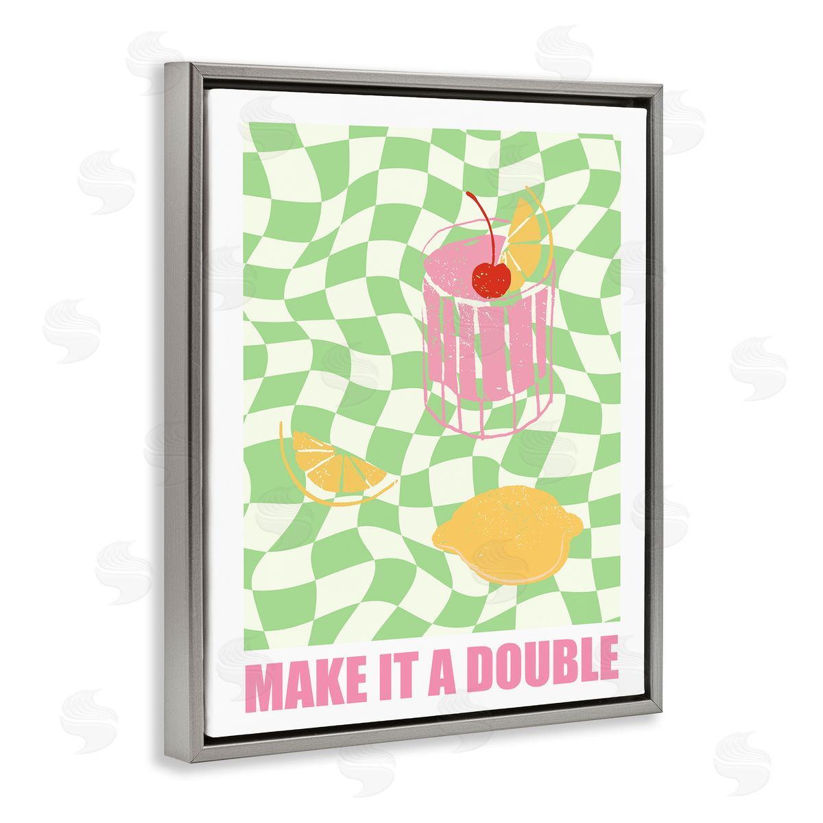 Checkered Make It A Double Grey Floating Frame Canvas Wall Art, Home Decor by House of Lulu