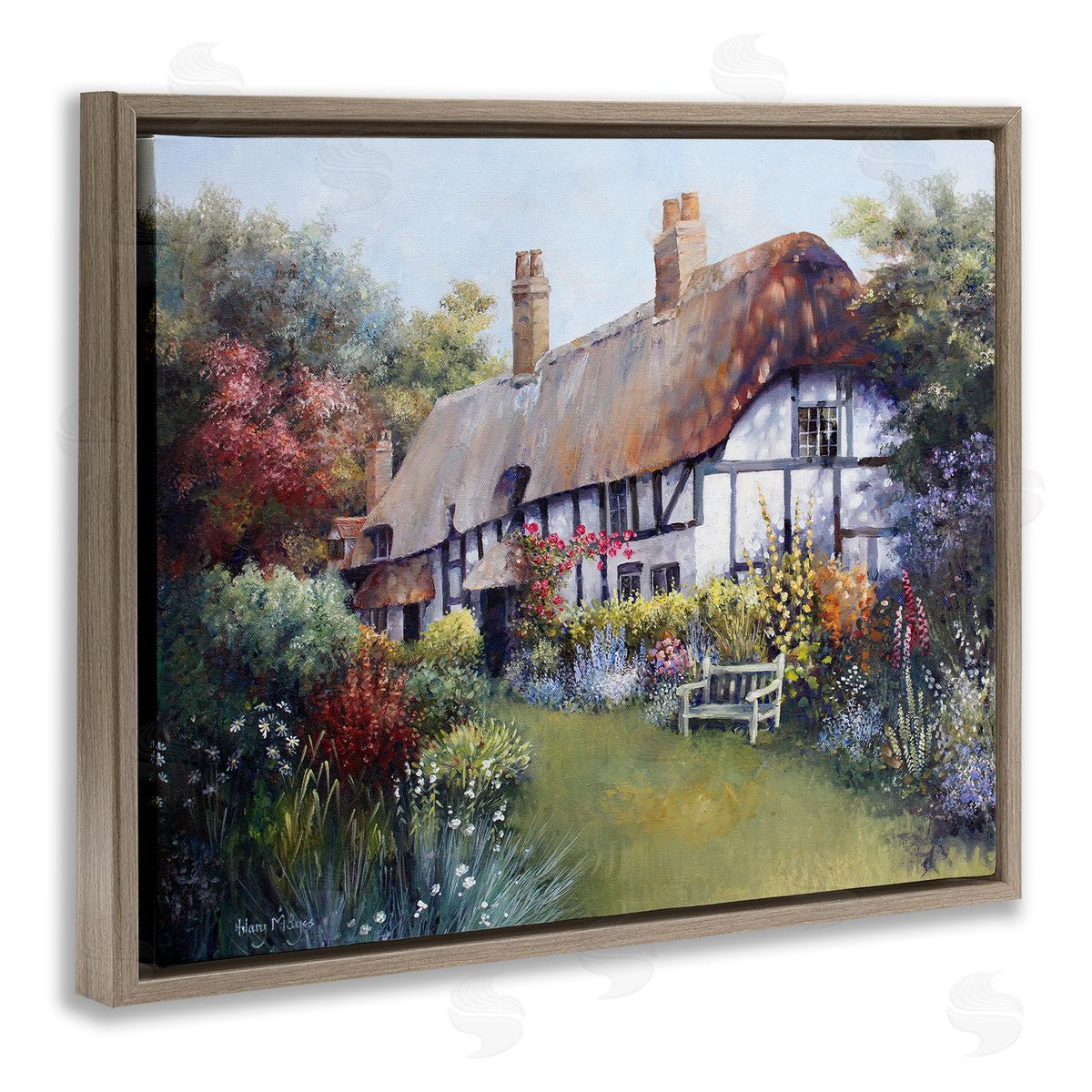 Budding Cottage Garden Brown Floating Frame Canvas Wall Art, Home Decor by Hilary Mayes