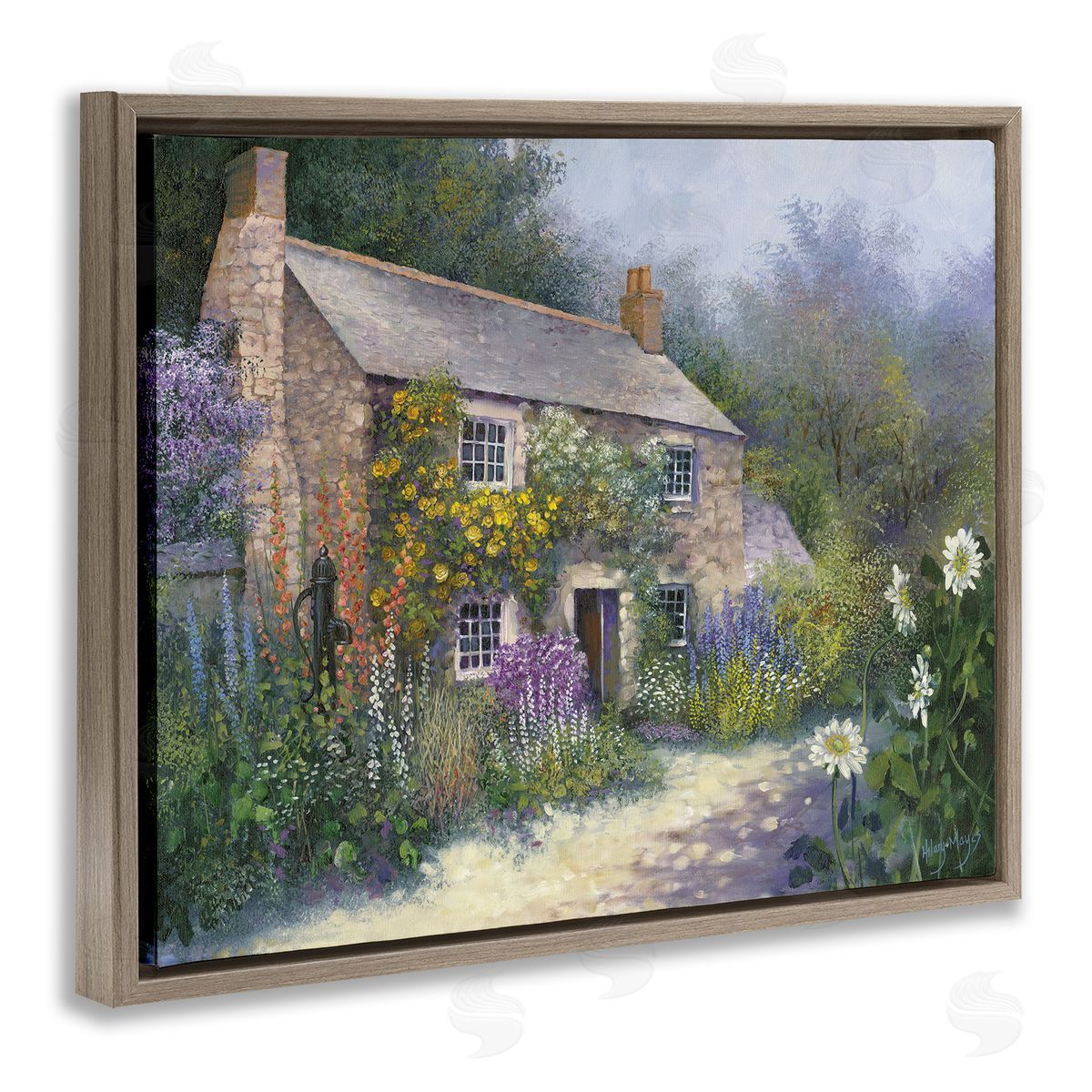 Gardener's Cottage View Brown Floating Frame Canvas Wall Art, Home Decor by Hilary Mayes