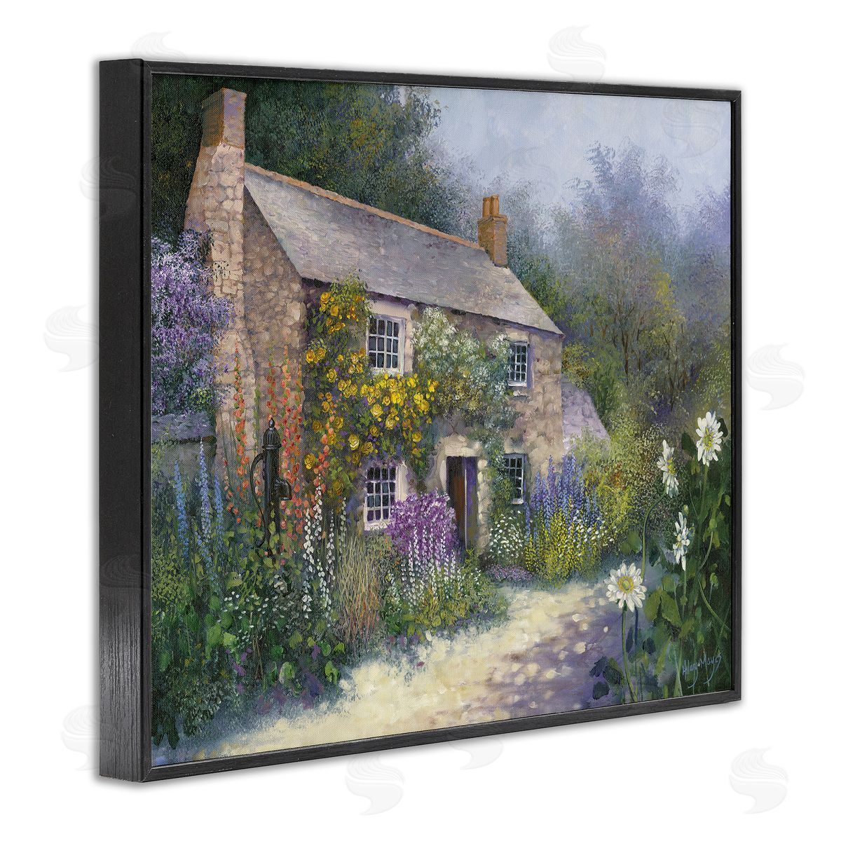 Gardener's Cottage View Black Frame Print Wall Art, Home Decor by Hilary Mayes