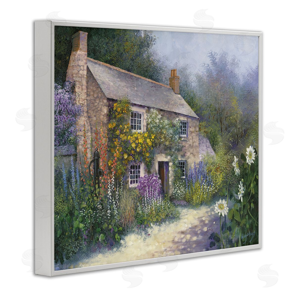 Gardener's Cottage View White Frame Print Wall Art, Home Decor by Hilary Mayes