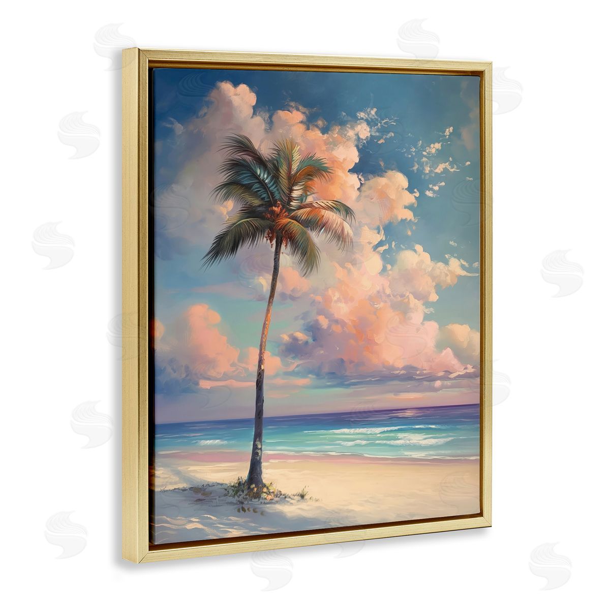 Bright Hued Beach Palm Gold Floating Frame Canvas Wall Art, Home Decor by Arlington Prints
