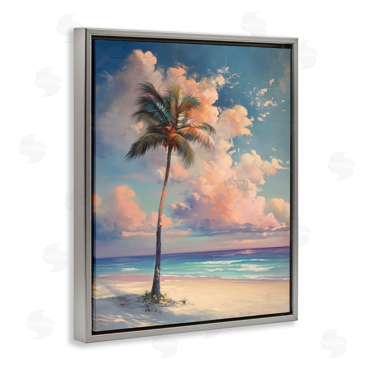 Bright Hued Beach Palm Grey Floating Frame Canvas Wall Art, Home Decor by Arlington Prints