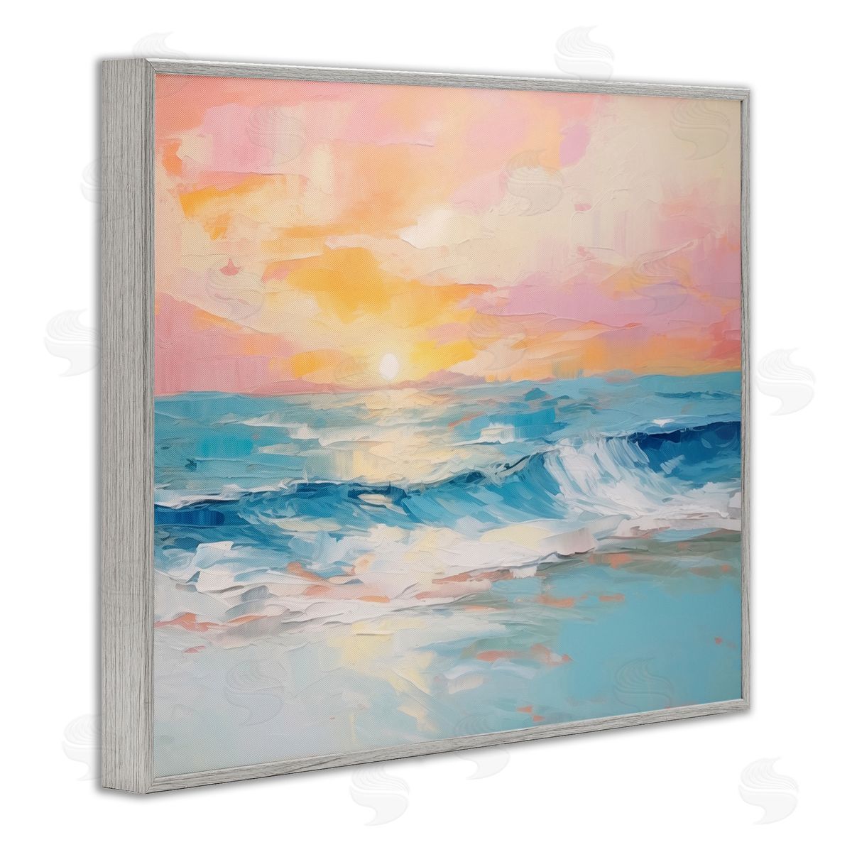 Beach Waves Bright Sunset Grey Frame Print Wall Art, Home Decor by Arlington Prints