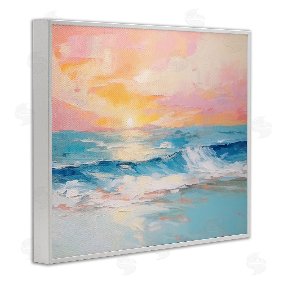 Beach Waves Bright Sunset White Frame Print Wall Art, Home Decor by Arlington Prints