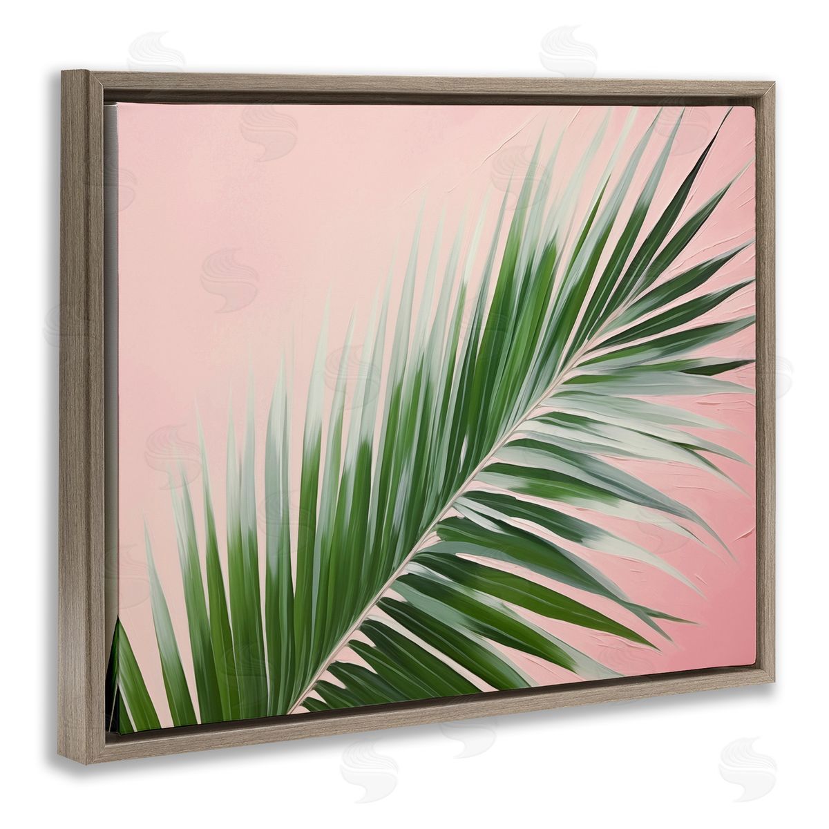 Wispy Palm Leaf on Pink Brown Floating Frame Canvas Wall Art, Home Decor by Arlington Prints